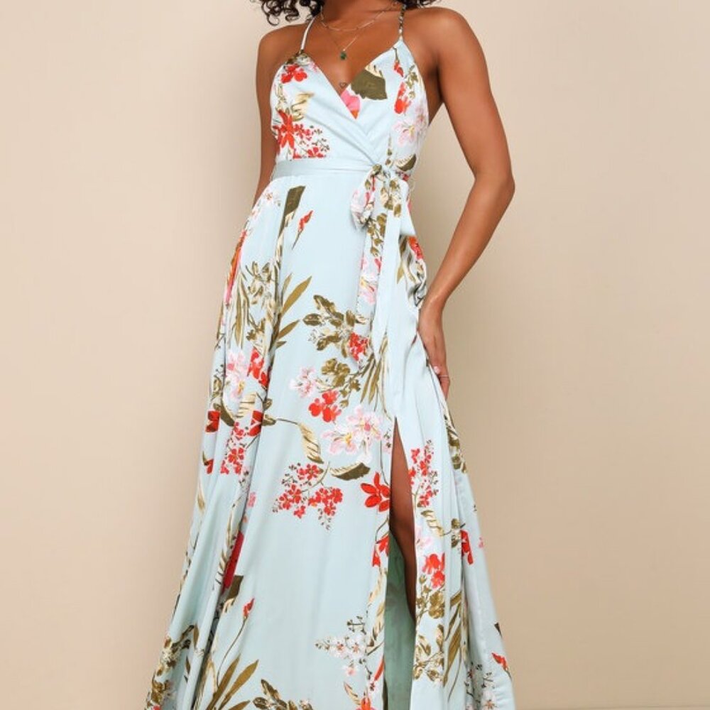 Lulus Still The One Sage Green Floral Print Satin Maxi Dress - Size S
